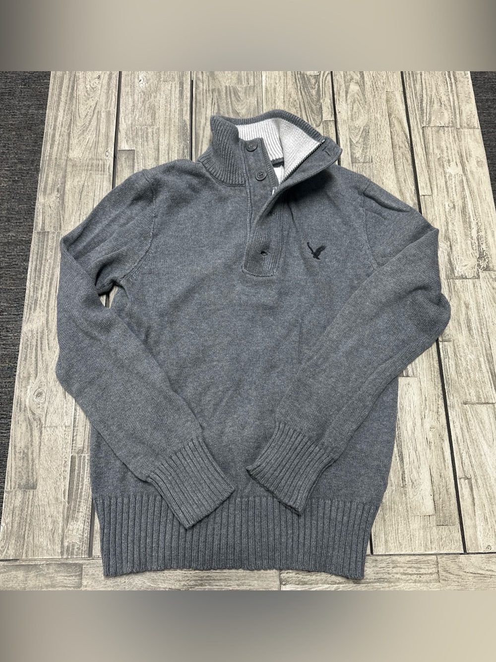 Y2k American Eagle Men’s 1/4 Zip Button Pullover Sweater Grey Medium Preppy Fall